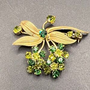 Vintage Austria Green Rhinestone Brooch